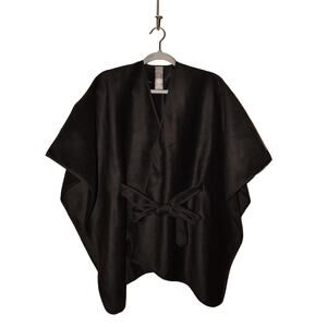VINCE CAMUTO $98 Black Felt Belted Ruana Poncho Cape OS One Size